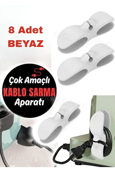 TATA CRAFT Beyaz 8 Adet Kablo Düzenleme Sarma Aparatı Airfryer Mutfak Banyo T...