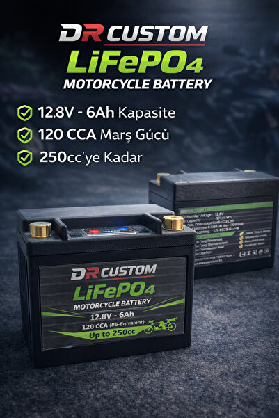 DR Custom LiFePO4 12.8V 6Ah Motosiklet Aküsü