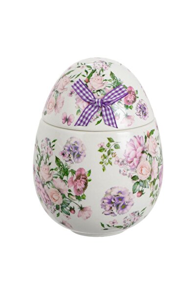 OEM Ceramic Easter Egg White Container with Lilac Flowers & Biscuit Bow Ø12x17cm