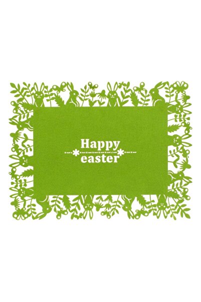 OEM Lime Green Felt Easter Plate Holder Perforated Rabbit Pattern "Happy East...