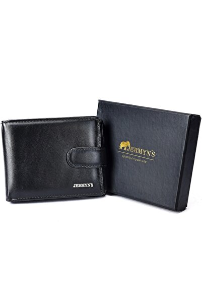 JERMYN'S Bergamo RFID slim men's wallet made of black genuine leather with sn...