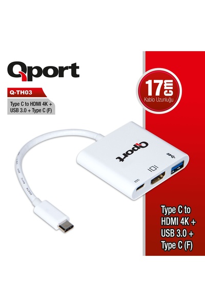 Qport Q-Th03 Type-C=>Hdmi 4K+Usb3.0+Type-C(D)Converter