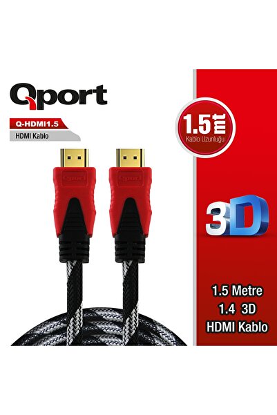 Qport كابل Q-HDMI1.5 بطول 1.5 متر من نوع HDMI ذهبي ثلاثي الأبعاد V1.4