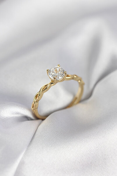 STİLLOVE Gold Color Spiral Chain Model Single Stone Model Zircon Stone Women'...