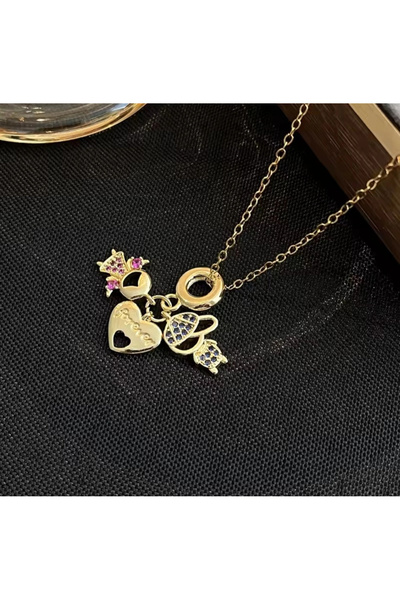 naaksesuar Charm Detailed Steel Gold Color Heart Necklace