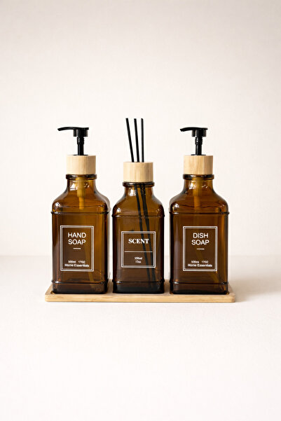 Mirilliahome Δοχείο υγρού σαπουνιού από πορτοκαλί γυαλί με βάση από μπαμπού κ...