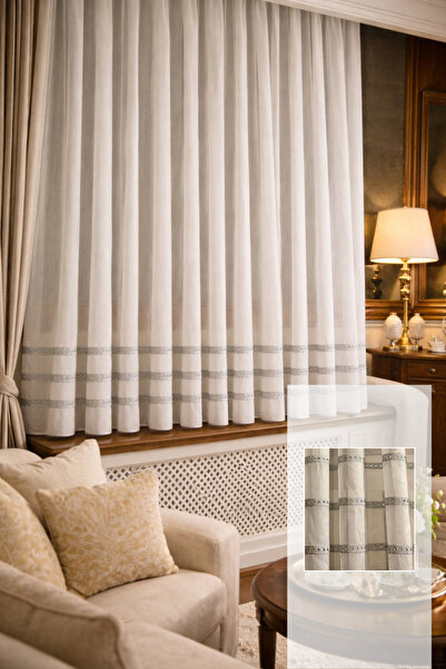 perlife Petek Üstü Tül Perde Kalorifer Üstü Gümüş Brode Ağır Gramajlı 1/2,5 P...