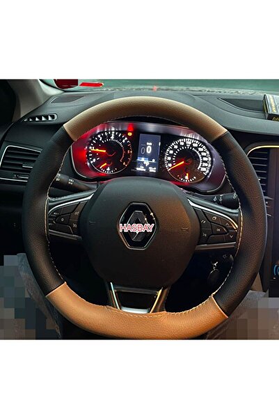 HASBAY DİKİŞLİ DİREKSİYON KILIFI TABA / SİYAH DERİ BEJ DİKİŞ RENO MEGANE 4-CL...