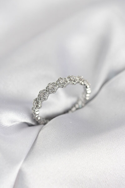 STİLLOVE Row Flower Model Silver Color Zircon Stone Women's Ring