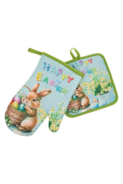 OEM Manusa & Servet de Paste Iepure Cos Oua "Happy Easter" - 2buc
