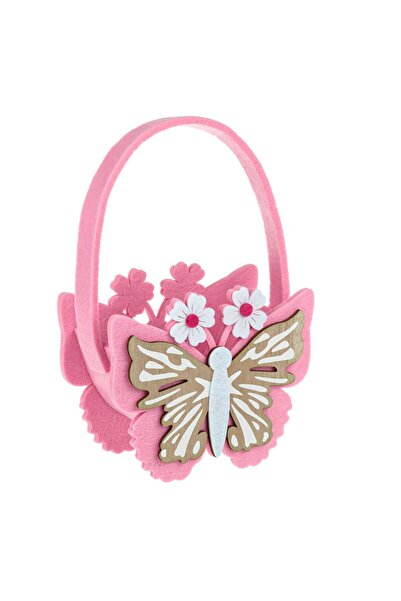 OEM Decorative Easter Bag Made of Pink Felt with Butterfly Handle 15x7x23cm