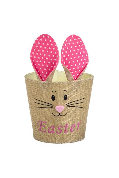OEM Beige Decorative Easter Basket with Handles & Rabbit Ø13x21cm