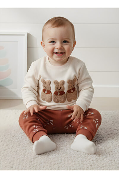 EYMİRGİYİM Punch Embroidered Children's Baby Set 100% Cotton Combed Cotton - ...