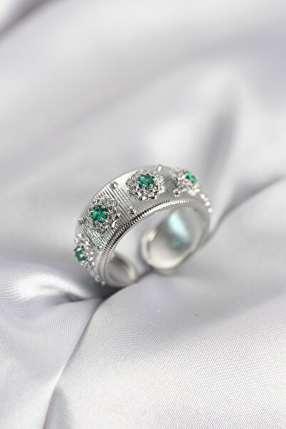 STİLLOVE Green Zircon Stone Silver Color Vintage Women's Ring