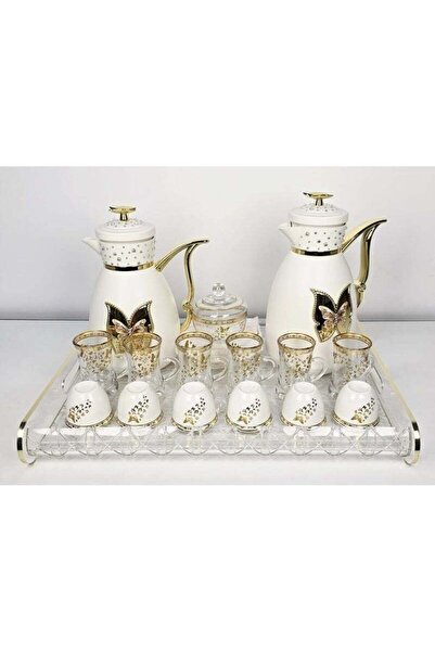 Radin 22-Piece Arabic Tea & Coffee Set – Elegant Gold Thermos with Glass Cups...