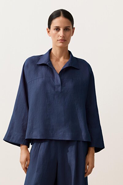 Oysho Oversize uzun kollu %100 keten polo gömlek