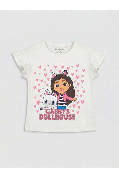 LC Waikiki Meral Collection Ecru Crew Neck Gabby's Dollhouse Printed Girls' T...