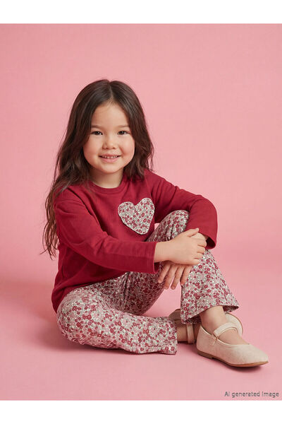 LC Waikiki M&B Collection Mürdüm Floral Print Girl's Sweatshirt and Leggings