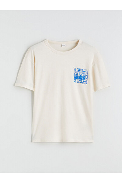 LC Waikiki تي شيرت للأولاد من مجموعة إلسيفا باللون البيج المطبوع