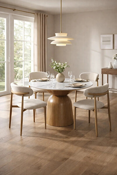 MARIA HOMES طقم طاولة طعام من السيراميك الأبيض مع 4 كراسي – 100×100 سم