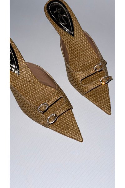 Naz Luxury Shoes Sarah Pointed Toe High Heel Slippers Straw