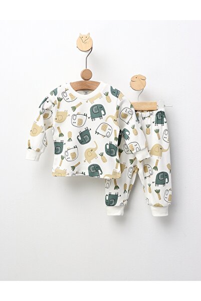 MiniKids Pijama Baby, Savana Jam, model alb-verde 80 (9-12 luni)