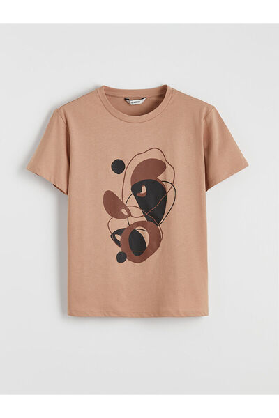 LC Waikiki Γυναικείο μπλουζάκι Özmarka New Season με στάμπα και λαιμόκοψη ποδ...