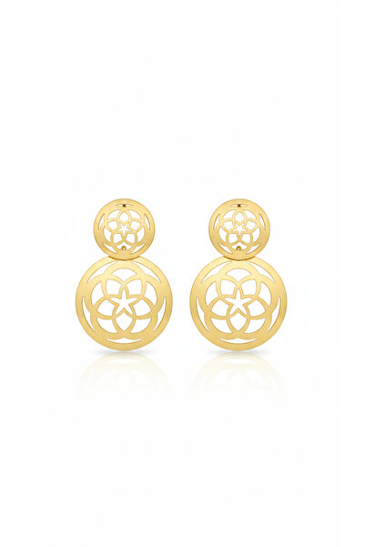 GLİTHE.CO Steel Double Piece Gold Design Women's Earrings