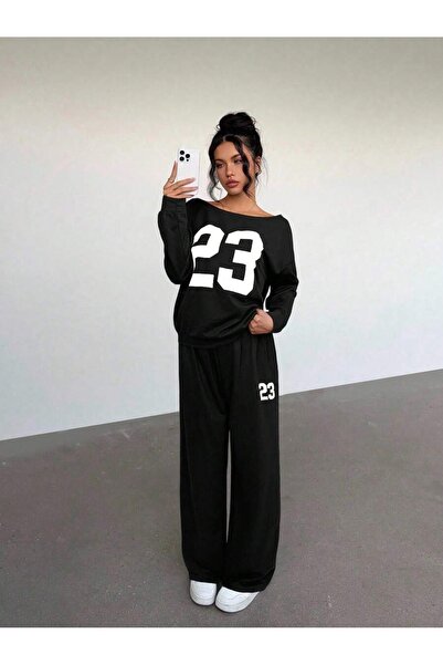 OVER HEAD Women's 23 Printed Boat Neck Straight Leg Jogger Top and Bottom Tra...