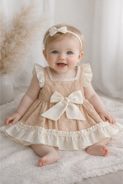 Pure Boutique Rochita fetita bej crem eleganta cu fundita broderie premium be...