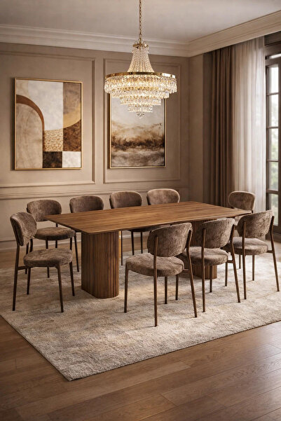 MARIA HOMES طقم سفرة فاخر لثمانية أشخاص، يتضمن طاولة خشبية كبيرة وكراسي مُنجّ...