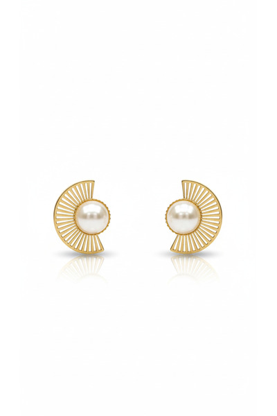 GLİTHE.CO Steel Pearl Detailed Fan Women's Earrings