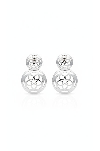 GLİTHE.CO Steel Double Piece Silver Design Women's Earrings