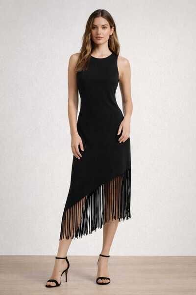 EAS GİYİM Asymmetrical Tasseled Midi Dress