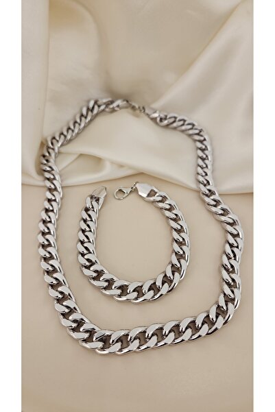 GLİTHE.CO Women's Silver Necklace Bracelet Gourmet Set