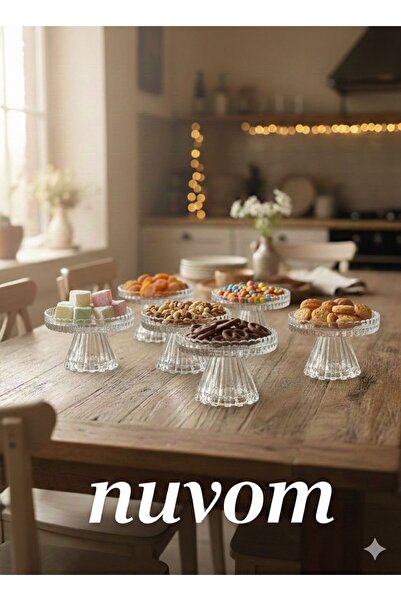 nuvom 6lı Ayaklı Cam Kase Sunumluk Çerezlik Lokumluk Şekerlik