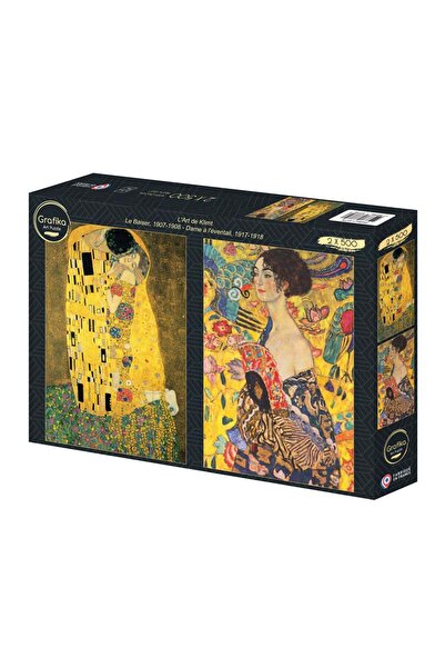 Grafika Set 2 Puzzle 500 piese LArt de Klimt Le Baiser si Dame a leventail