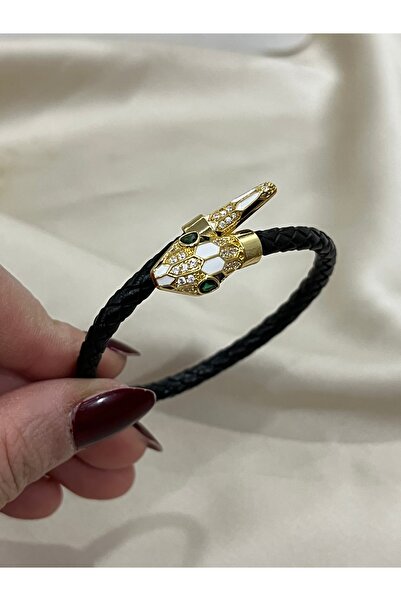 Twinssis Accessories Leather Bracelet with Stone Snake Detail