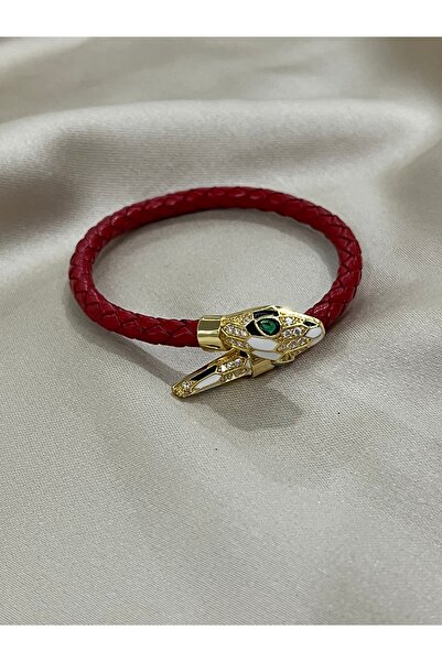Twinssis Accessories Leather Bracelet with Stone Snake Detail