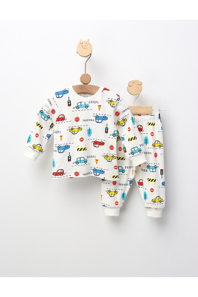 MiniKids Baby pajamas, Traffic Jam, white model 86 (12-18 months)