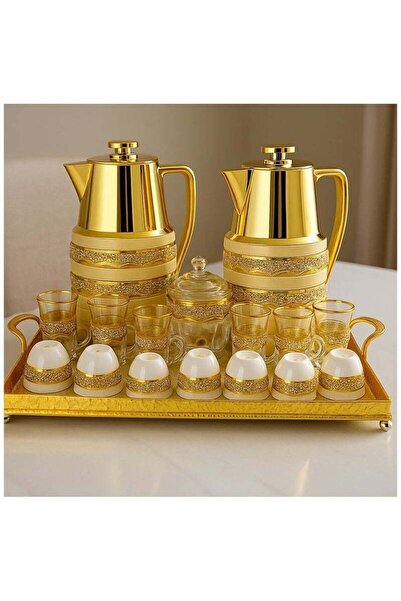Radin Damanhoor 22-Piece Arabic Tea & Coffee Set – Elegant Gold Thermos with ...