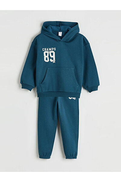 LC Waikiki Petrol με κουκούλα με τύπωμα Σετ χοντρή φόρμα για αγόρια