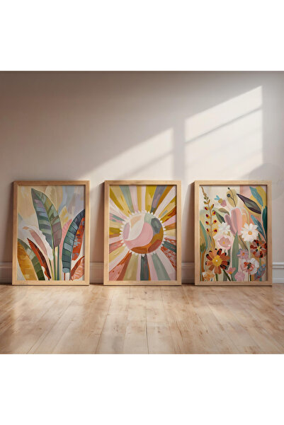 Tuba Decor 3 Piece Wooden Framed Living Room Hallway Painting Set