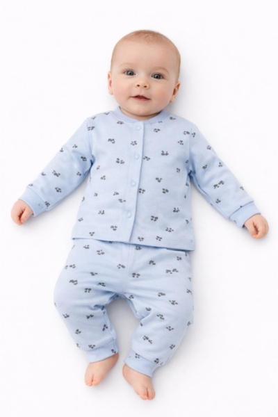 Pure Boutique Бебешка пижама от 2 части, памук блуза с панталон и сини лапи