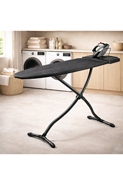 esdekor Siyah Ütü Masası Almeda Askılıklı, Tablet/Telefon Standlı, Kaymaz Ayaklı