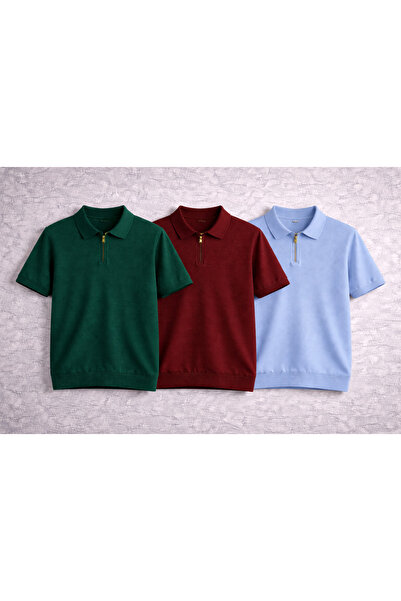 oneoff Men's Basic Half-Zip Polo Collar Knitwear T-Shirt Solid Color Casual S...