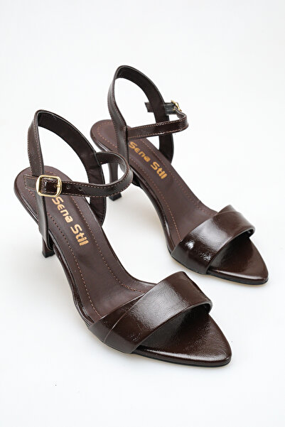 SENASTİL Patent Leather Pointed Toe Thin Heeled Stylish Women's Sandals
