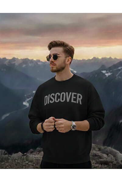 KVİNS Men's Black Discover Printed Premium Sweatshirt - Relaxed Fit Street Style