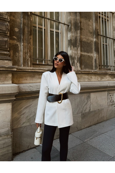 LB Laluna Butik Women's Double-Breasted Belted Blazer Jacket