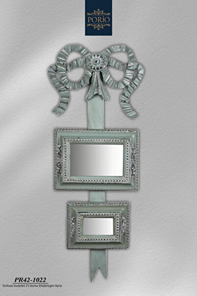 Porio Eskitme Kurdele Tasarımlı 2li Dikdörtgen Dekoratif Duvar Aynası PR42-1022